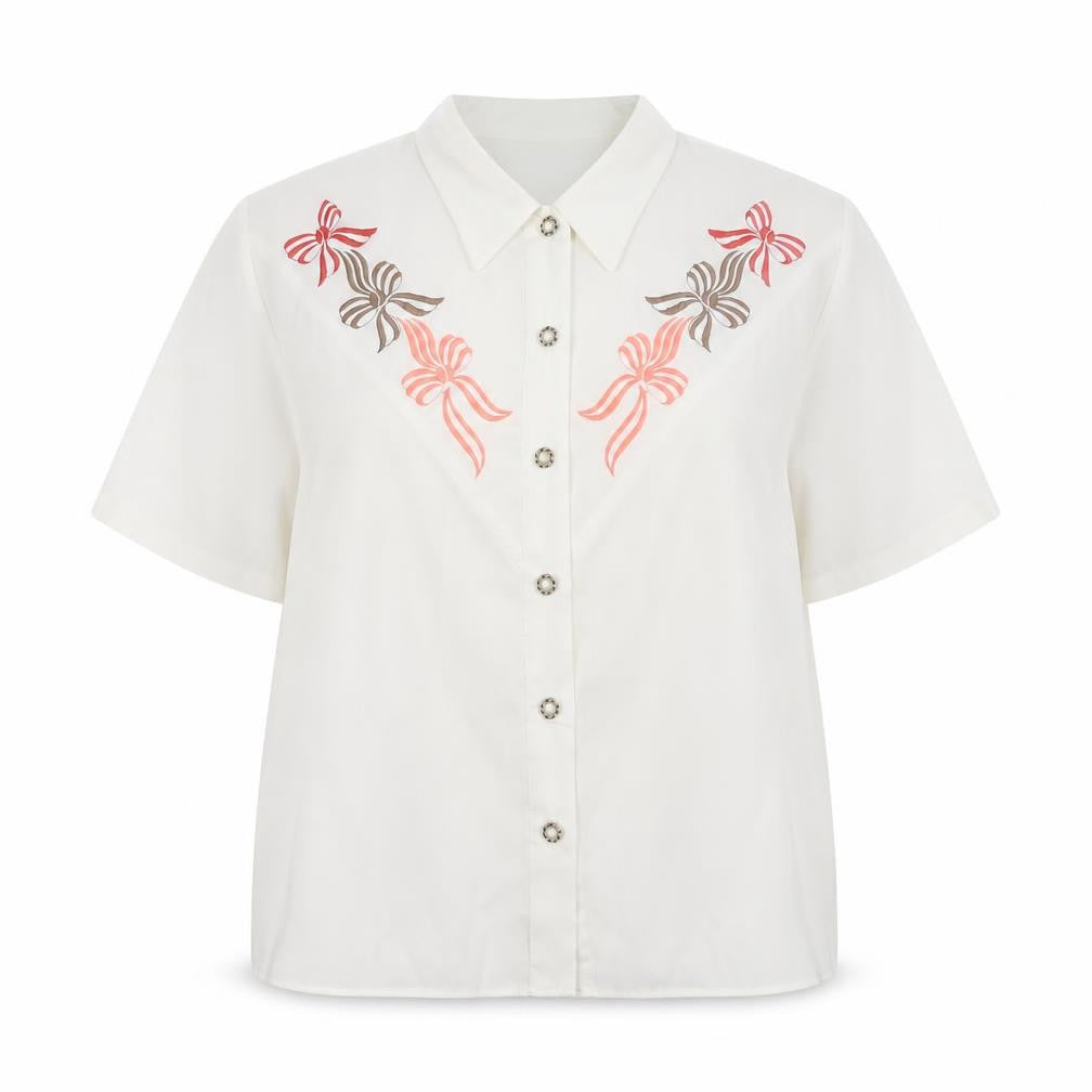 Hamells Womens Ivory Embroidered Button-Up Shirt Size 12