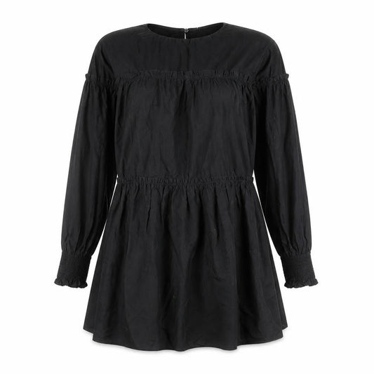 Mango Women’s Black Cotton Shift Dress Size 8 Long Sleeve Ruffle