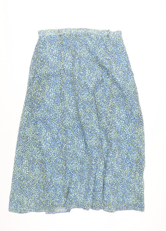 Double TWO Womens Blue Floral A-Line Midi Skirt Size 16