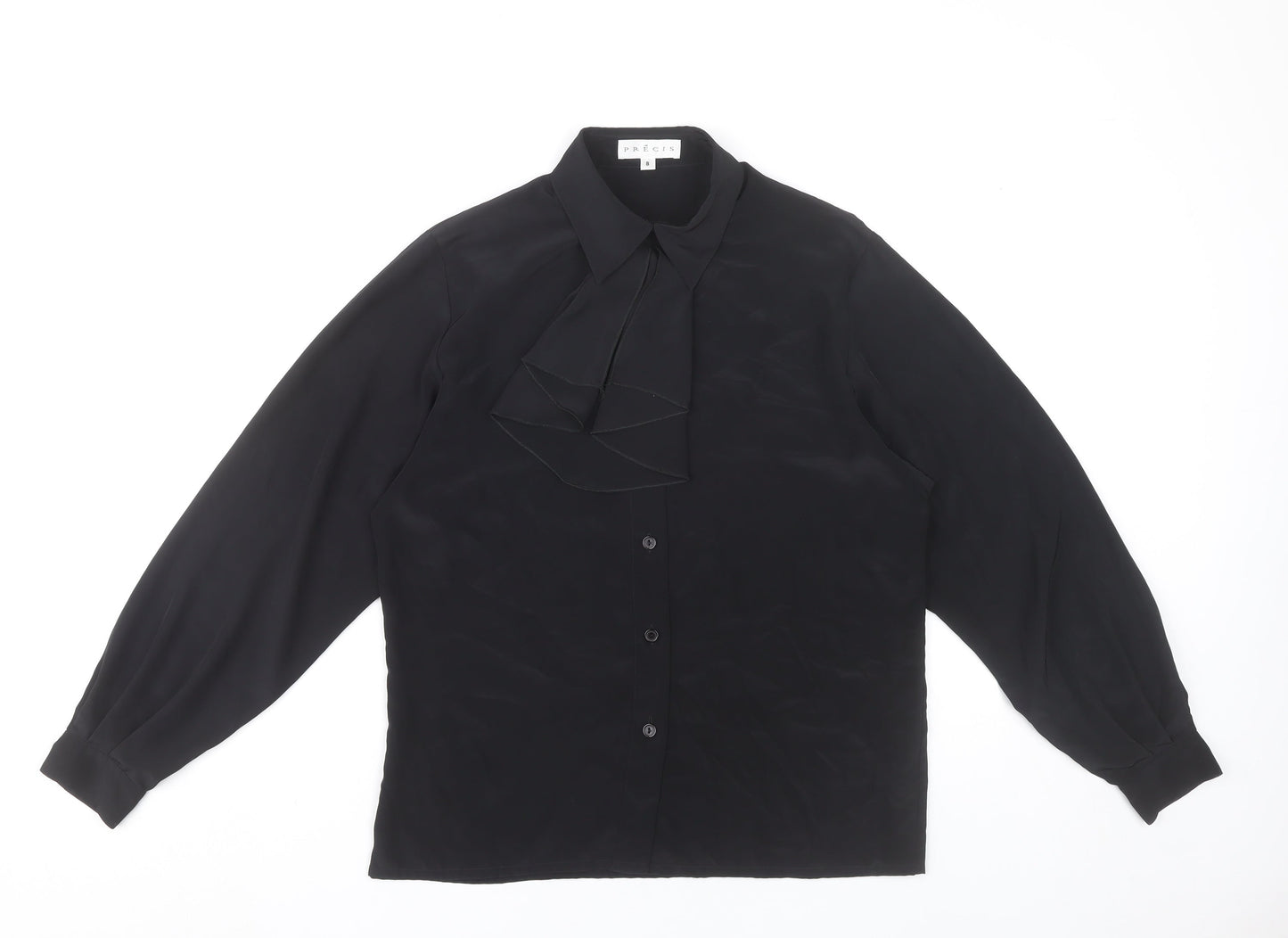 Precis Womens Black Size 8 Long Sleeve Collared Blouse