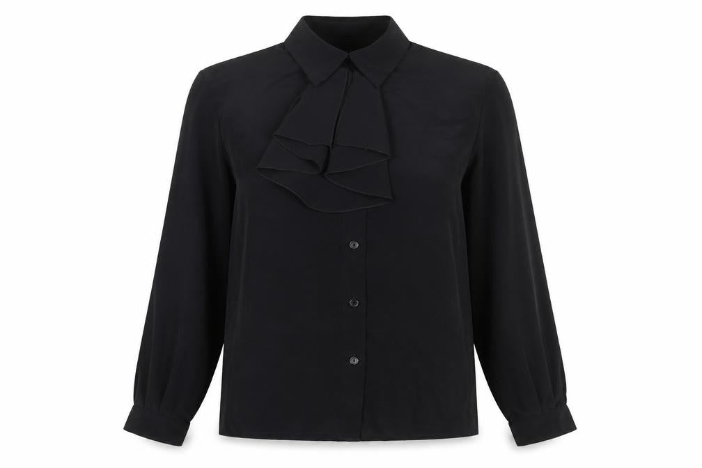 Precis Womens Black Size 8 Long Sleeve Collared Blouse