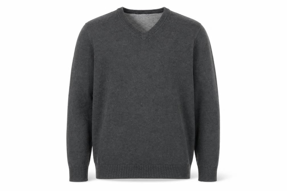 Maine New England Men's Grey Cotton V-Neck Jumper Size M