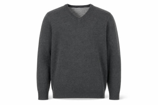 Front view of Maine New England Men's Grey Cotton V-Neck Jumper, size M