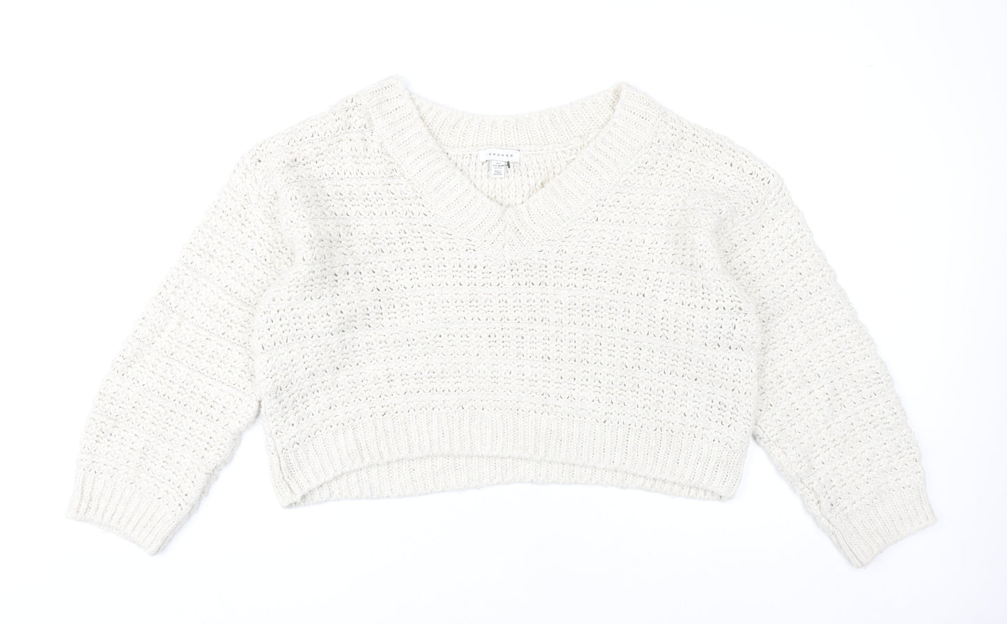 Topshop Women’s Ivory V-Neck Open Knit Jumper Size S