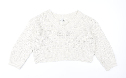 Topshop Women’s Ivory V-Neck Open Knit Jumper Size S
