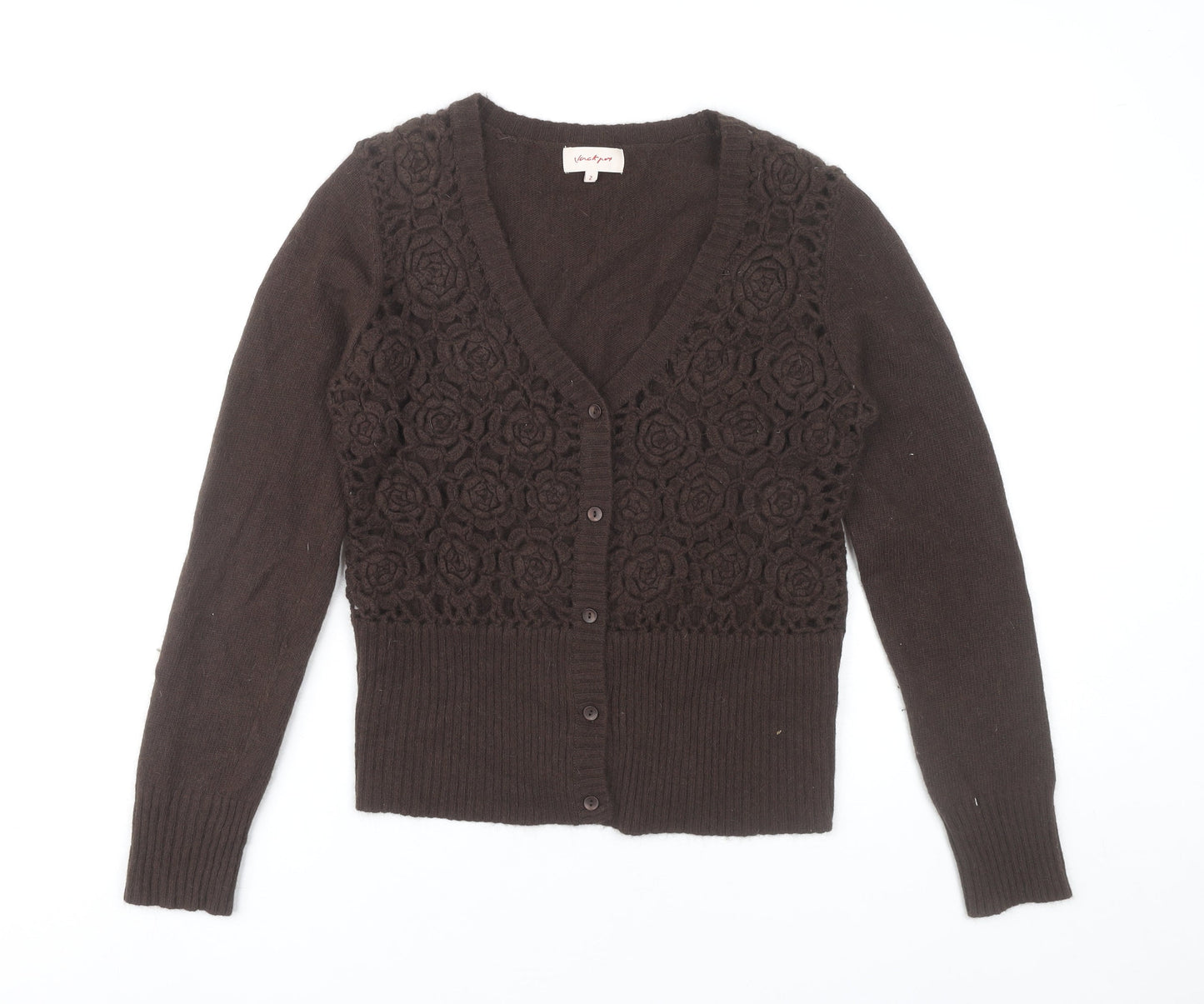 Jackpot Women's Brown V-Neck Cardigan Size 2 Long Sleeve Knit