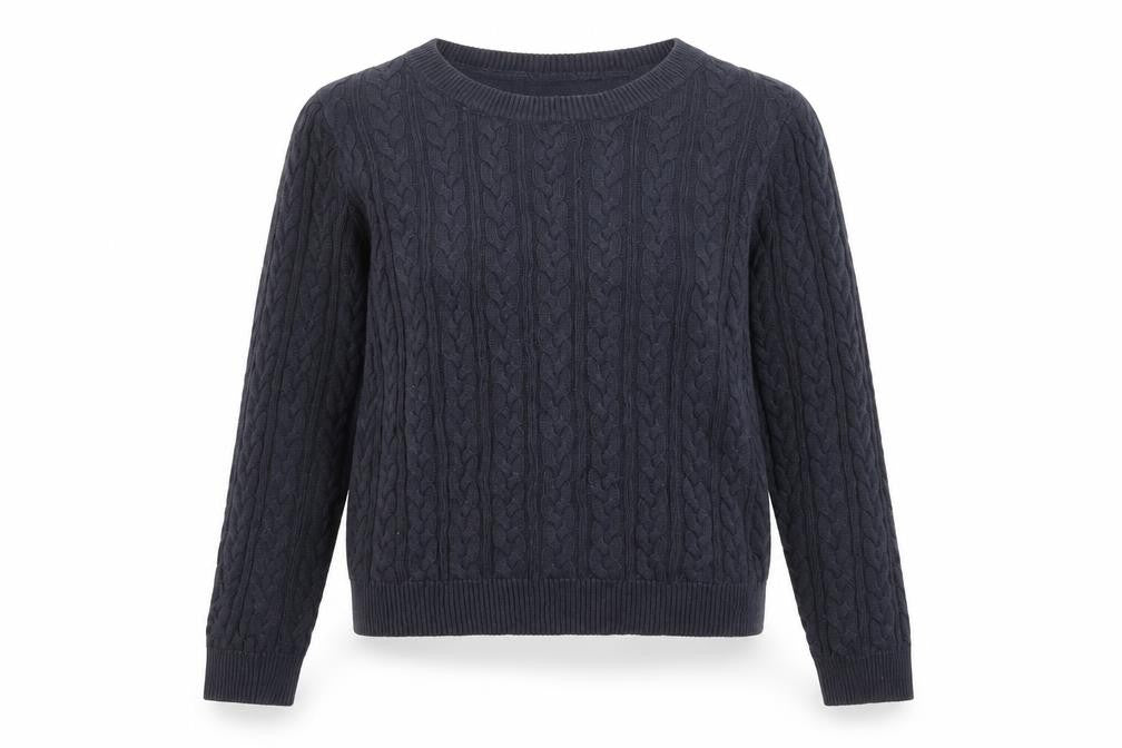 H&M Womens Navy Blue Cable-Knit Jumper Size 12 Cotton Blend