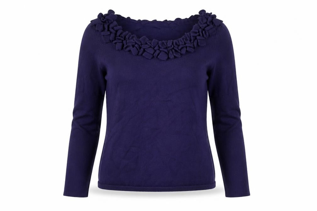 L.K. Bennett Women’s Purple Wool Ruffle Blouse Size M Long Sleeve