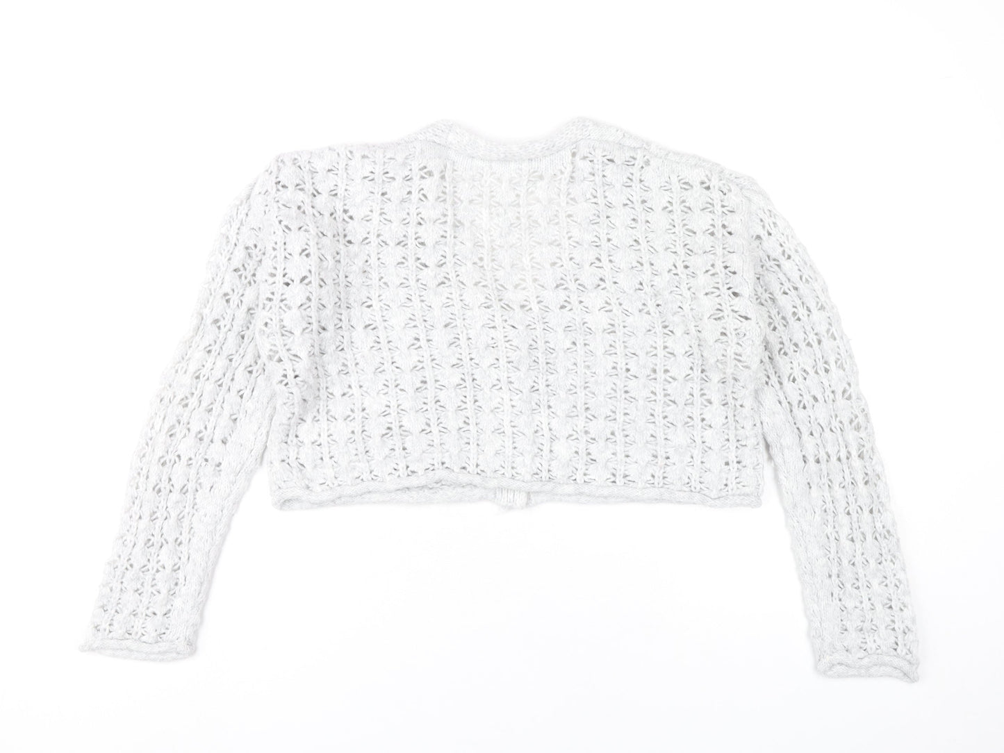 Zara Girls Grey Knit Button Cardigan Jumper 11-12 Years V-Neck Long Sleeve