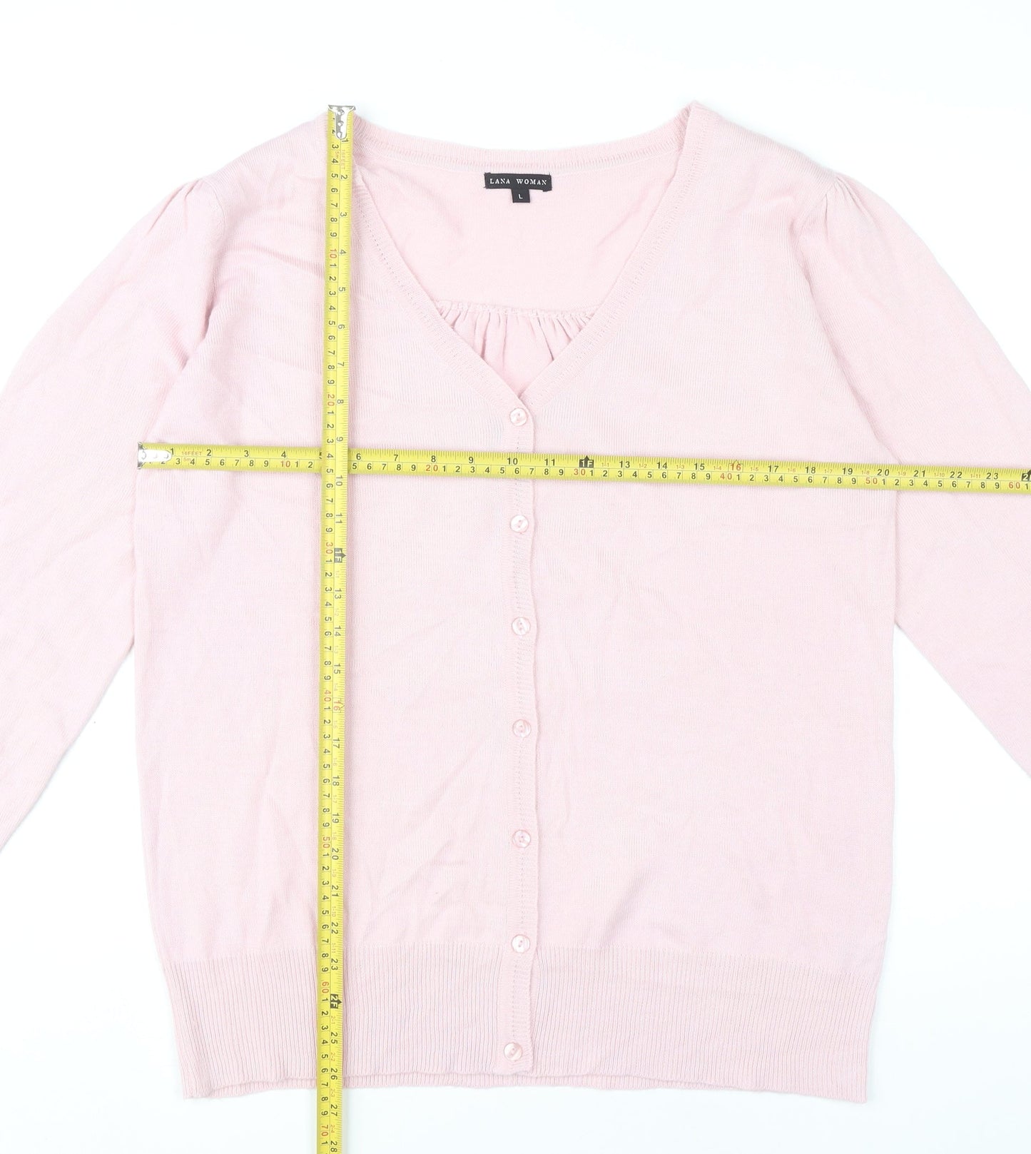 Lana Woman Pink V-Neck Cardigan Women’s Size L Acrylic Knit