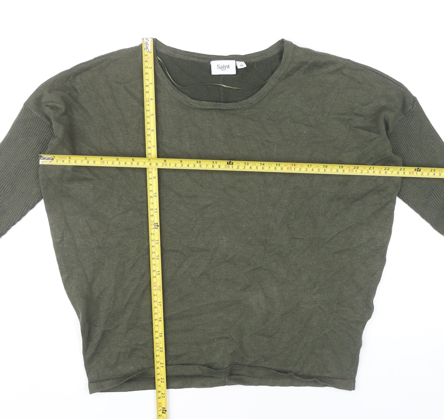 Saint Tropez Womens Green XS Pullover Jumper 3/4 Dolman Sleeve