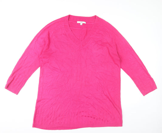 Next Womens Pink Acrylic V-Neck Pullover Jumper L