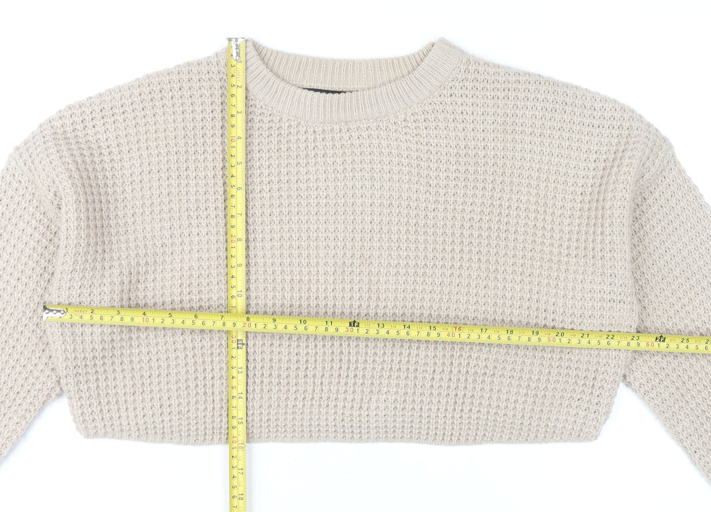 Missguided Women’s Beige Crew Neck Waffle Knit Jumper Size 10-12