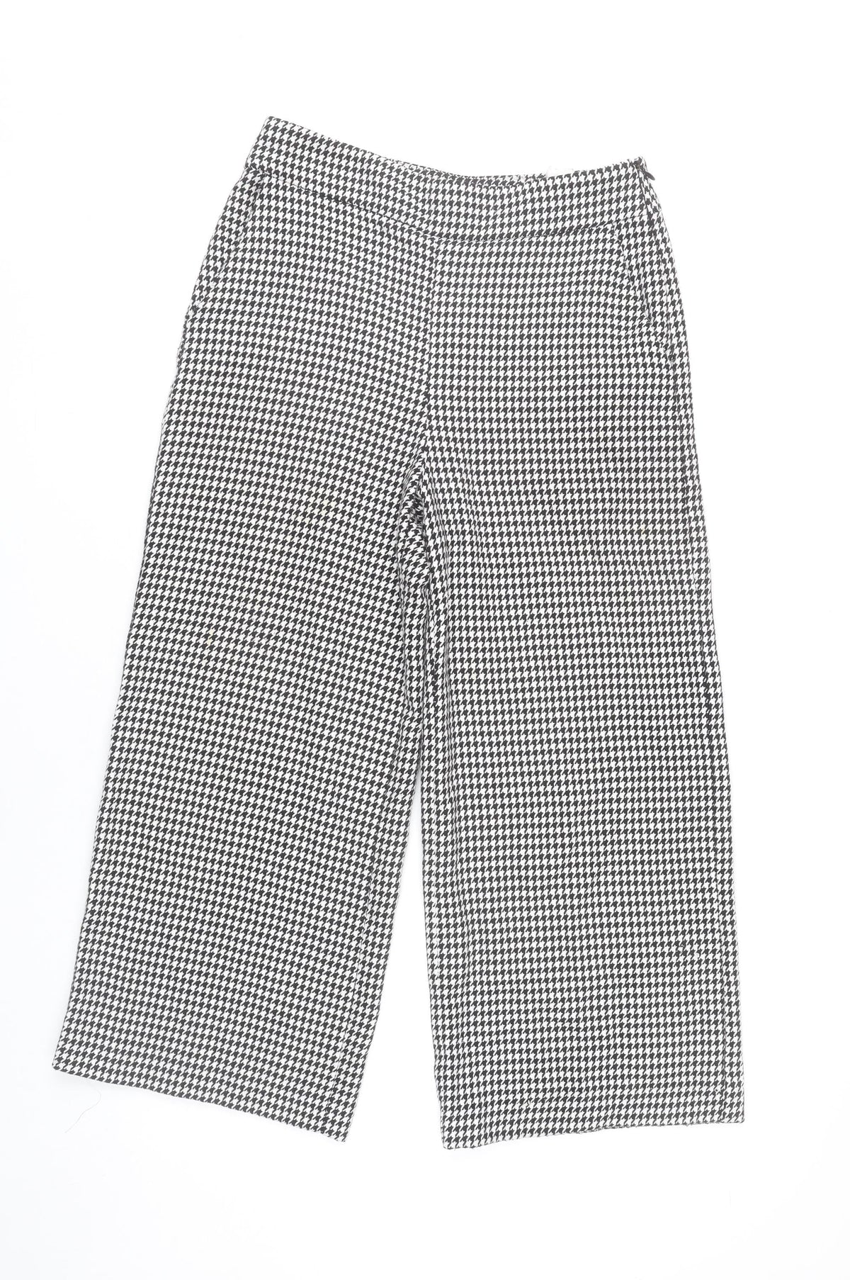 Zara Women Black White Houndstooth Wide Leg Trousers XS