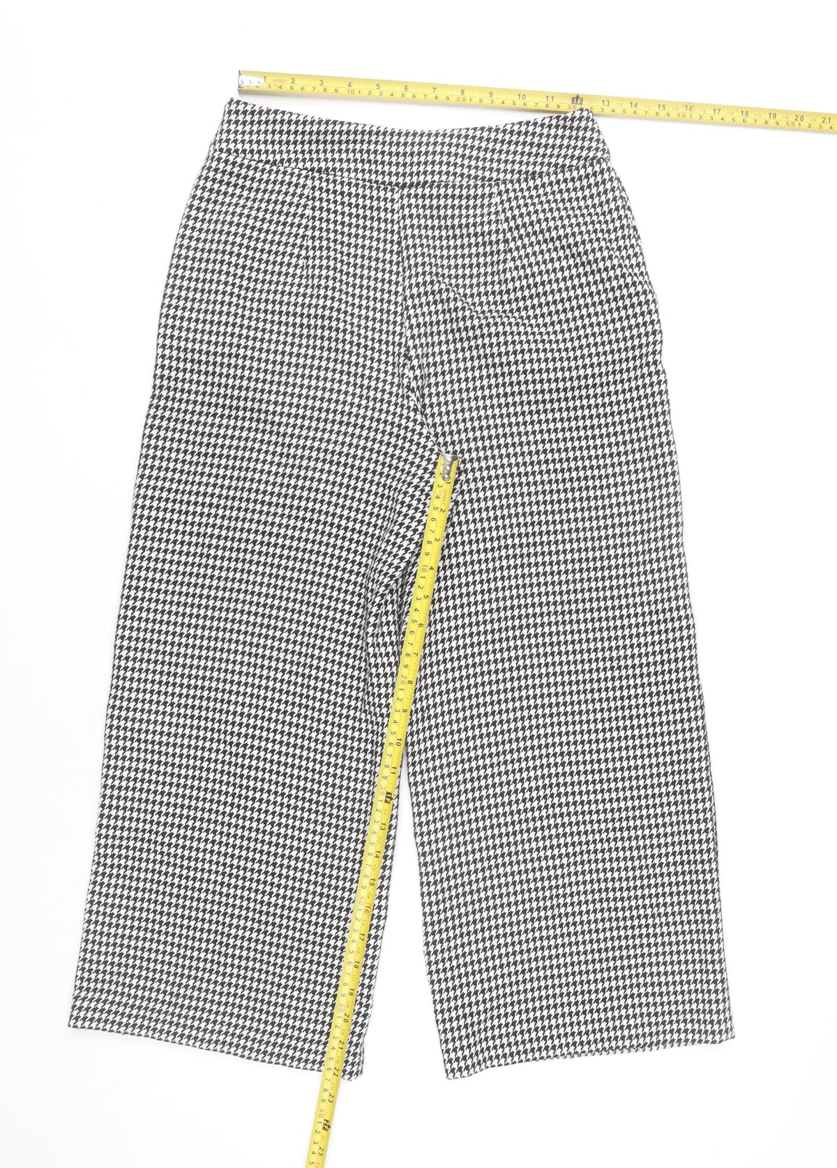 Zara Women Black White Houndstooth Wide Leg Trousers XS