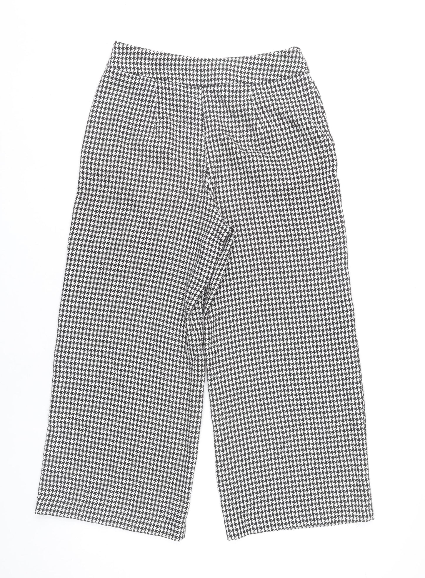 Zara Women Black White Houndstooth Wide Leg Trousers XS