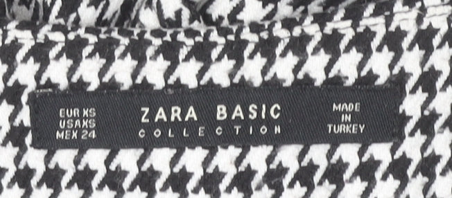 Zara Women Black White Houndstooth Wide Leg Trousers XS