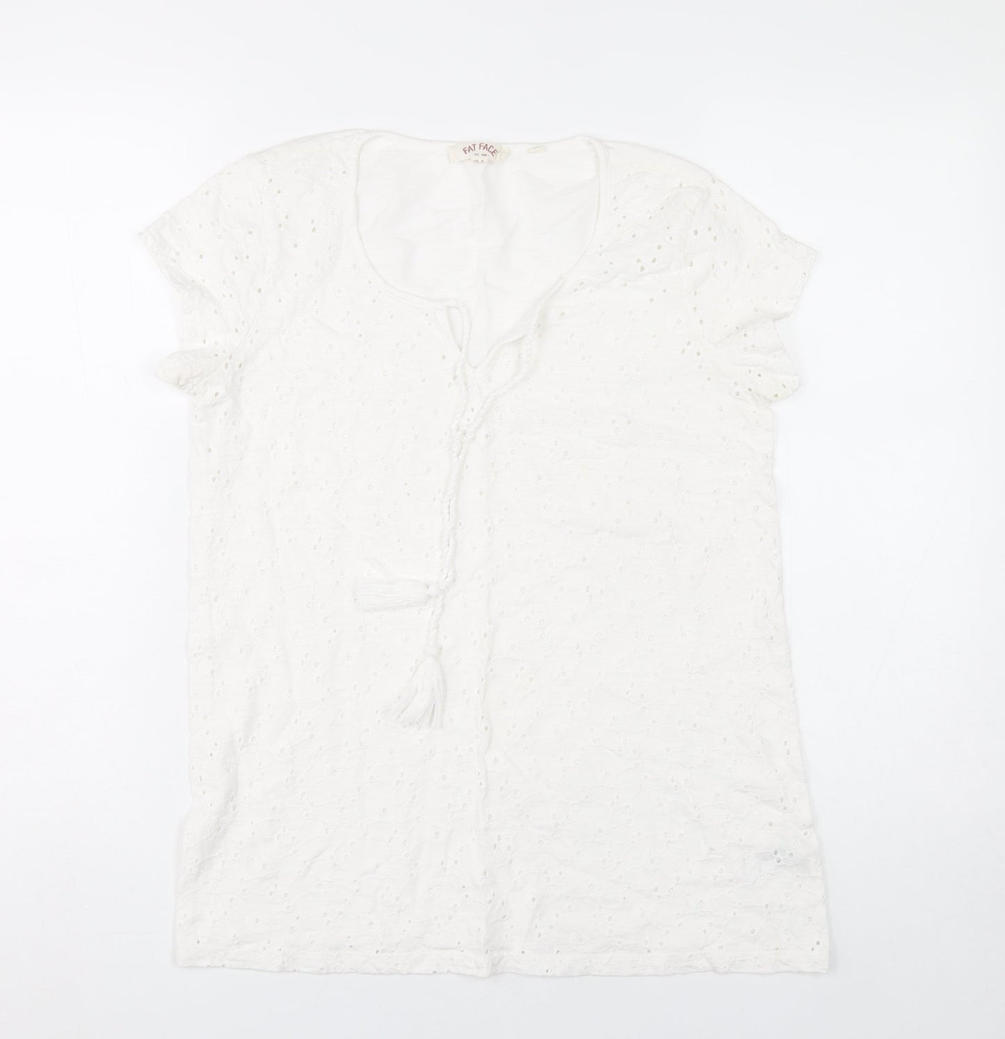 Fat Face Women’s White Cotton Embroidered Tunic Blouse UK 8