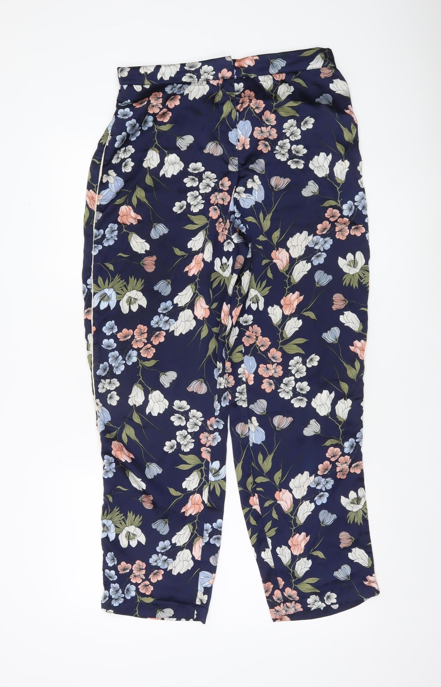 Brave Soul Womens Blue Floral Cropped Trousers M Straight Leg