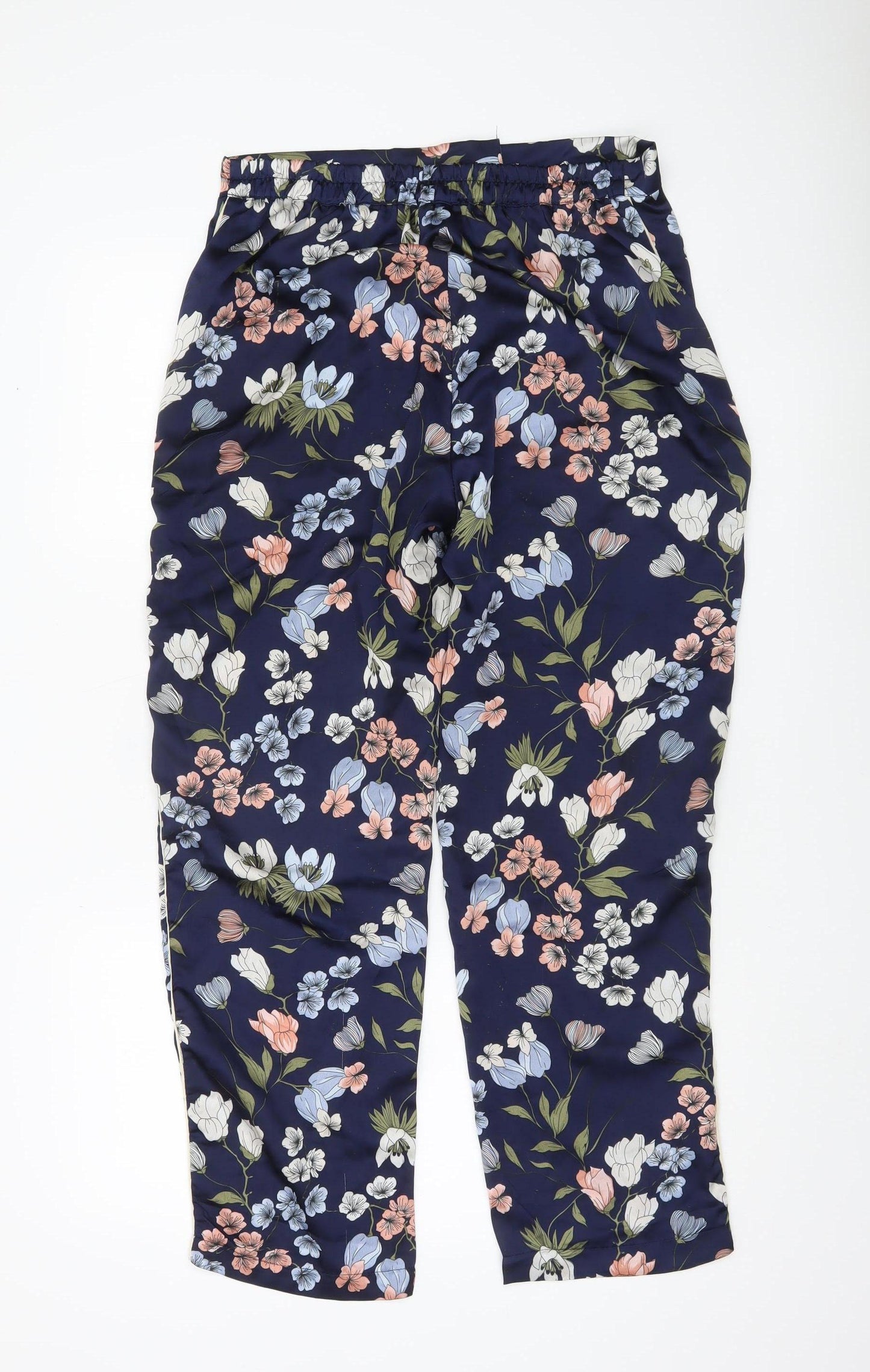 Brave Soul Womens Blue Floral Cropped Trousers M Straight Leg