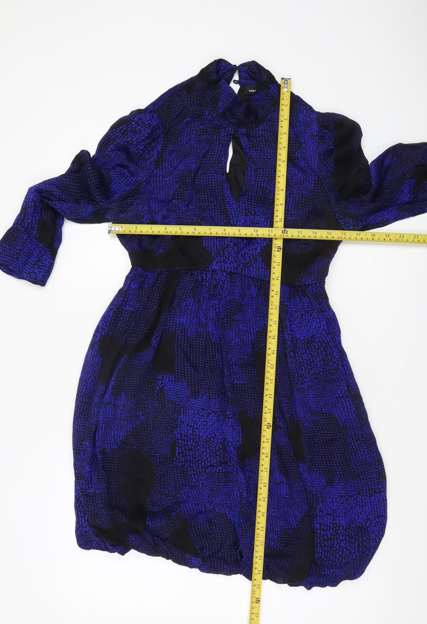 Warehouse Women’s Blue Silk Keyhole Neck Bubble Hem Dress UK 10