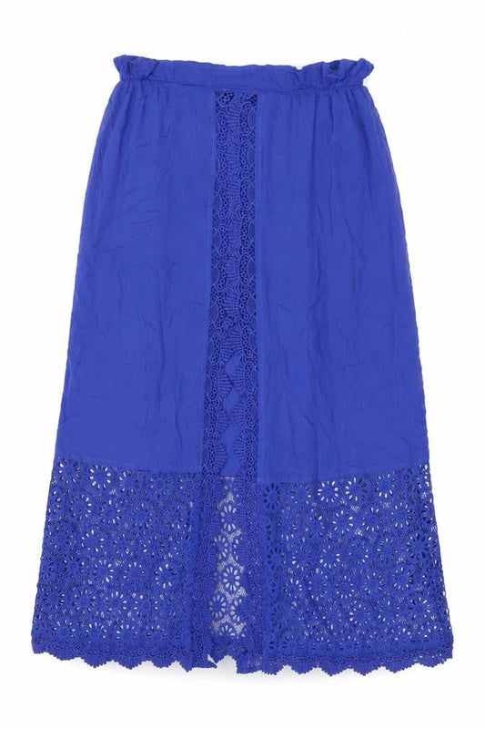 Solitaire Swim Women’s Blue Crochet Lace Midi Skirt Size M Bohemian Rayon