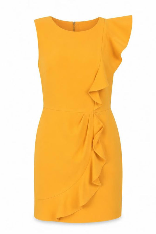 Oasis Women’s Yellow Ruffle Asymmetric Sheath Dress UK 8