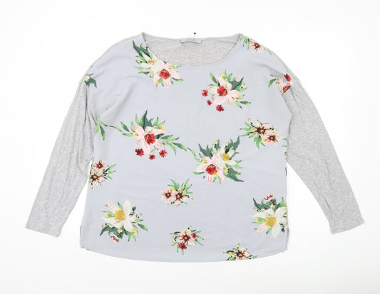 Marks and Spencer Women’s Grey Floral Blouse UK 14 Long Sleeve Tunic