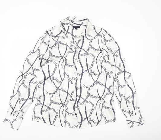 Tamara H Women’s White Geometric Button-Up Shirt M Long Sleeve