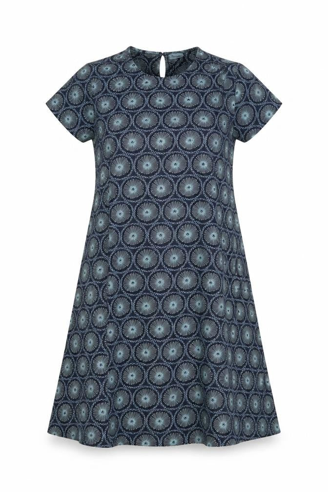Origen Women Blue Geometric A-Line Dress Size M Short Sleeve
