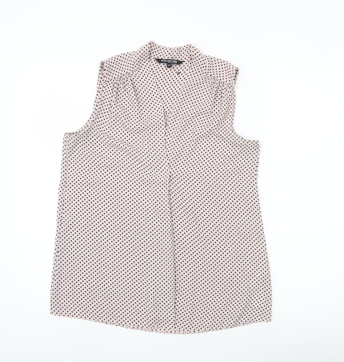 Debenhams Womens White Polka Dot Blouse Size 10 Sleeveless Chiffon