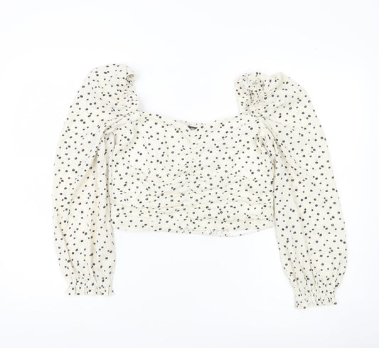 Pink Vanilla Women’s White Floral Blouse UK 12 Puff Sleeve Cropped