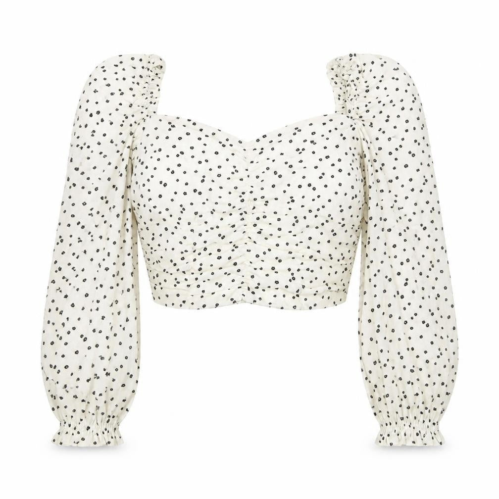 Pink Vanilla Women’s White Floral Blouse UK 12 Puff Sleeve Cropped