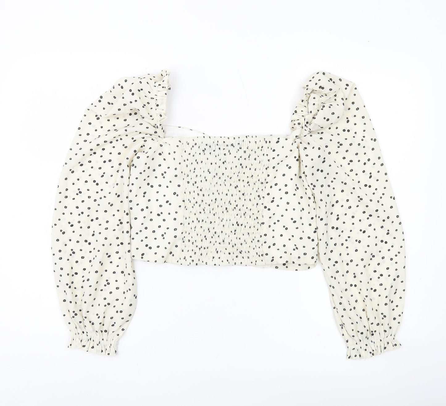 Pink Vanilla Women’s White Floral Blouse UK 12 Puff Sleeve Cropped