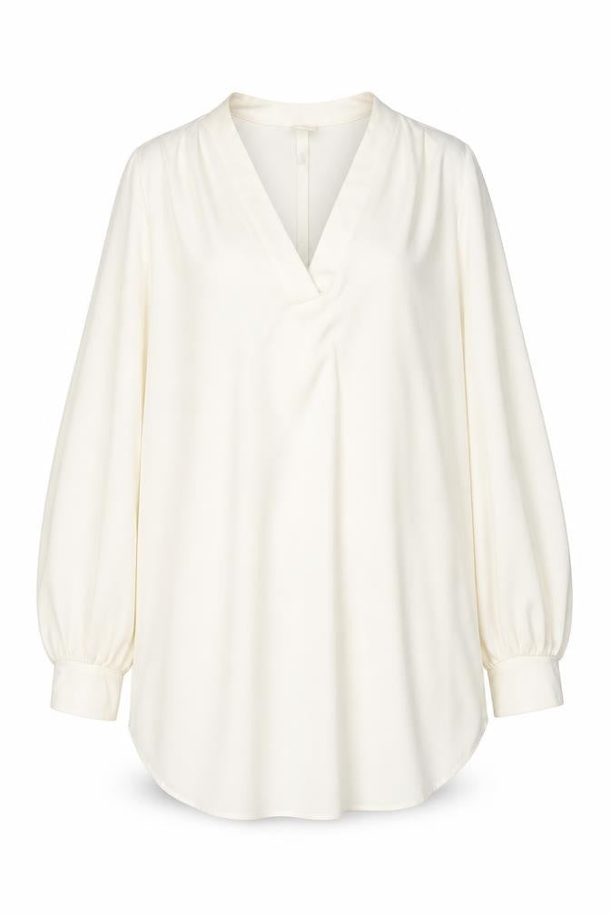 H&M Women Ivory Blouse Size 12 Tunic Long Sleeve V-Neck Top