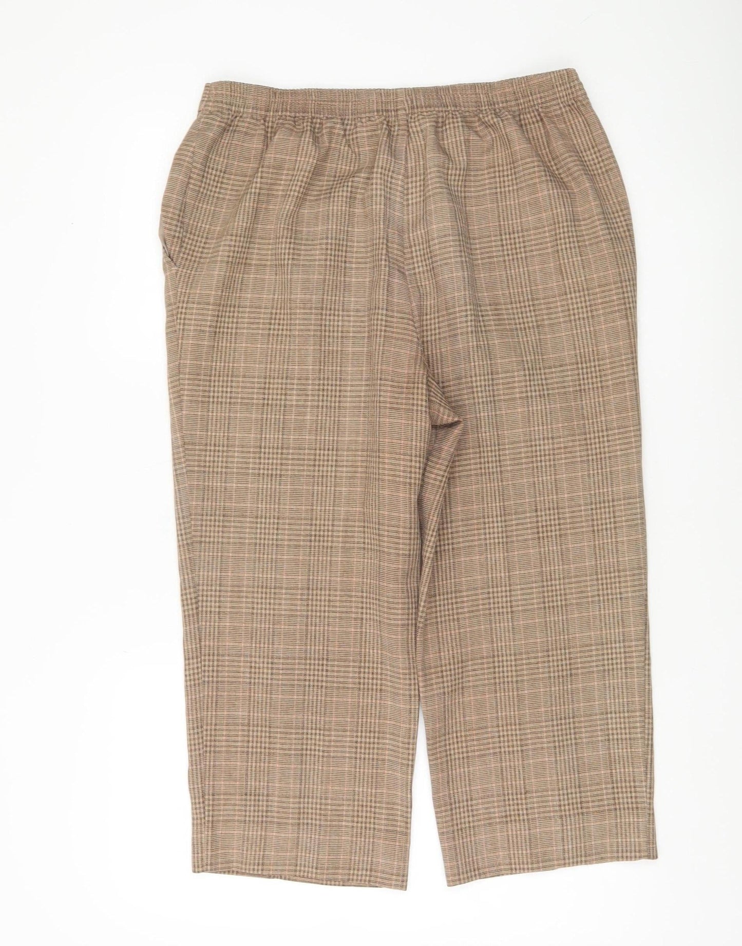 Marks and Spencer Women Brown Check Trousers Size 14 Elastic Waist