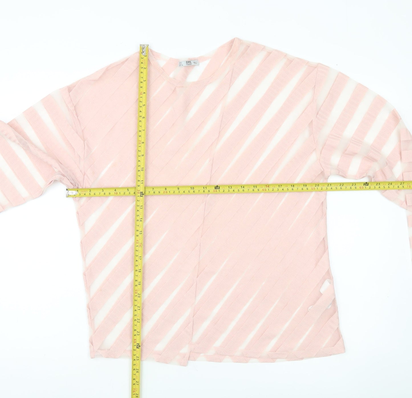 Zara Women Pink Striped Sheer Long Sleeve Blouse Size L