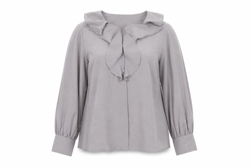 Alex & Co Womens Grey Long Sleeve Ruffle Blouse UK 14
