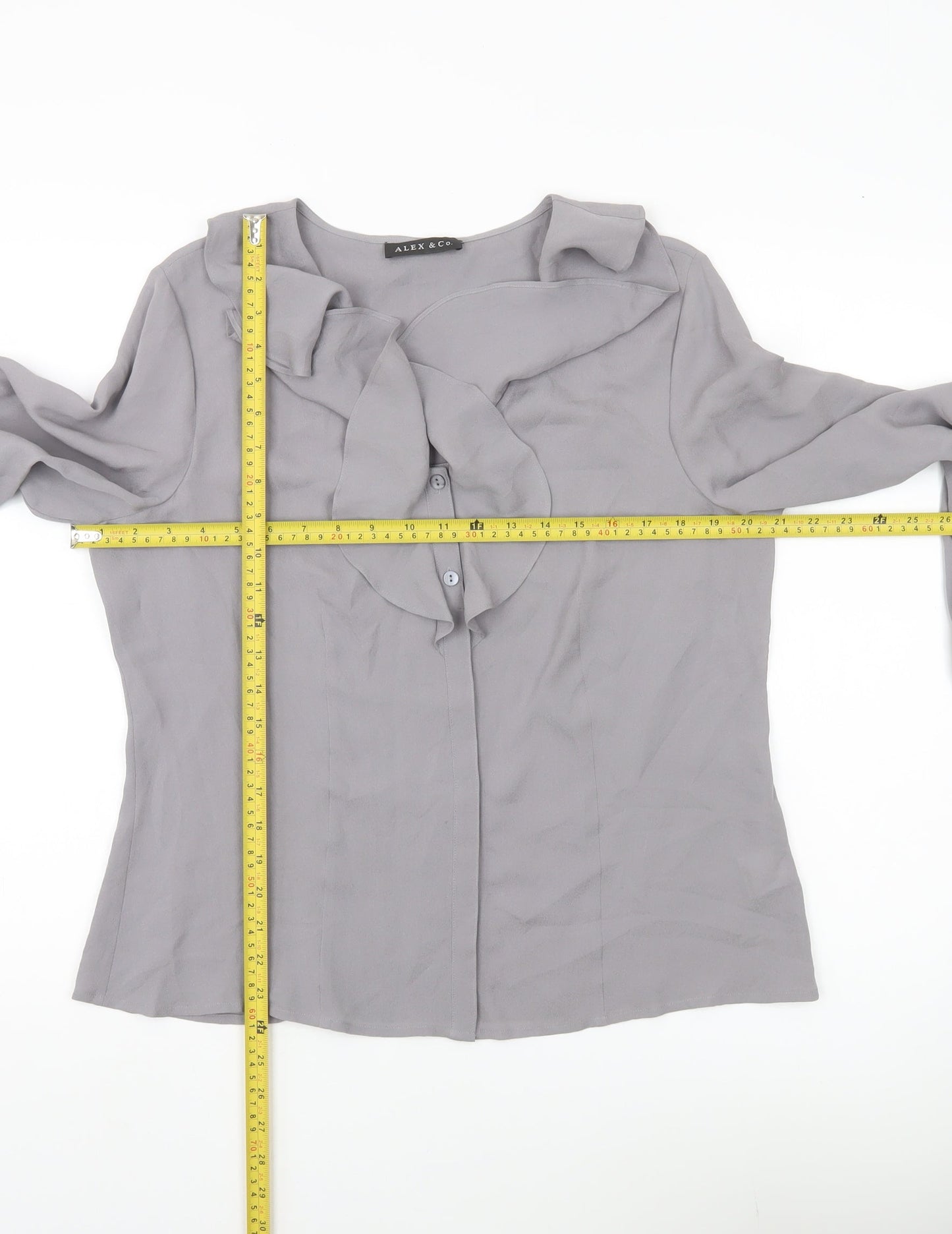 Alex & Co Womens Grey Long Sleeve Ruffle Blouse UK 14