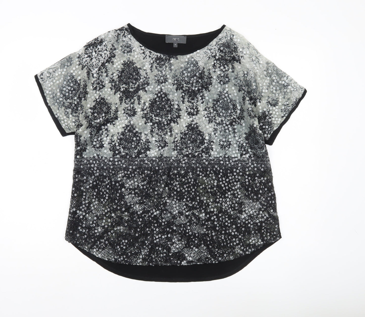 Next Womens Black Sequin Party T-Shirt UK 10 Short Sleeve