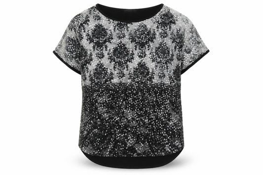 Next Womens Black Sequin Party T-Shirt UK 10 Short Sleeve