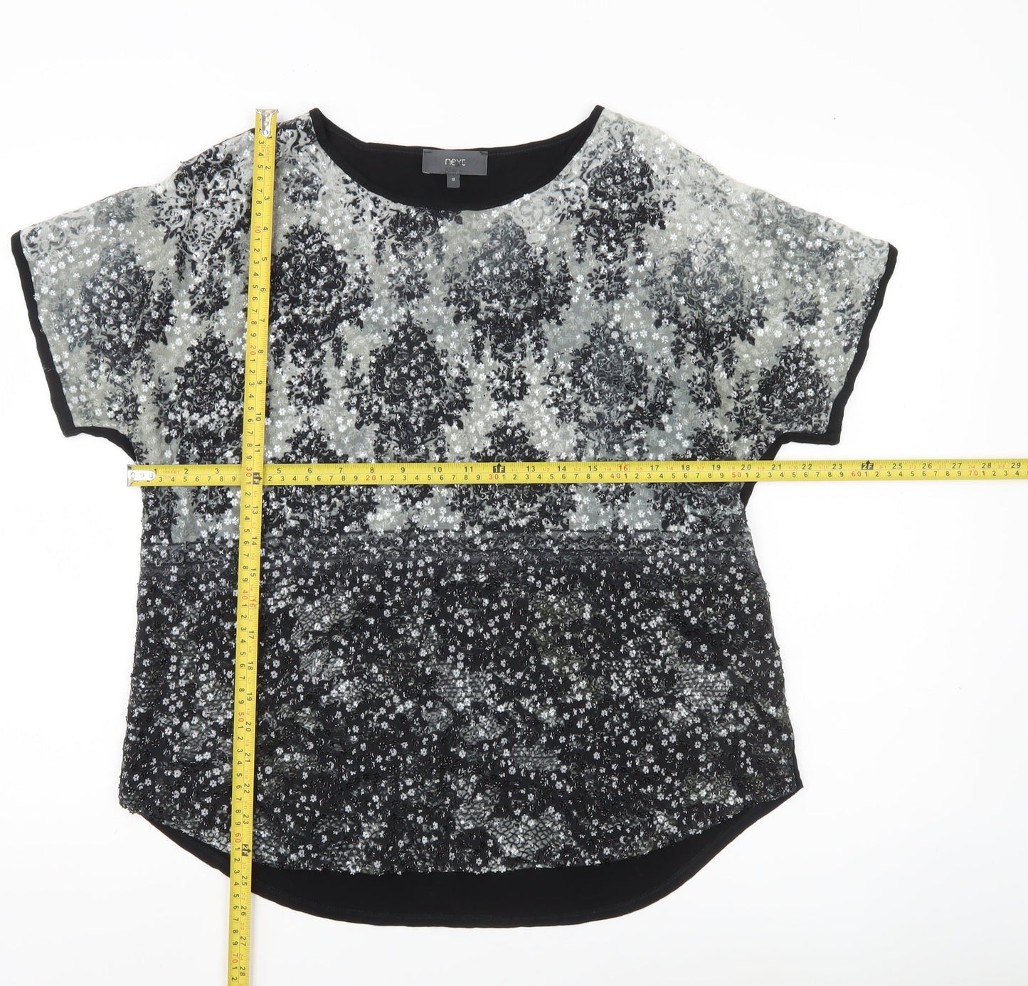 Next Womens Black Sequin Party T-Shirt UK 10 Short Sleeve
