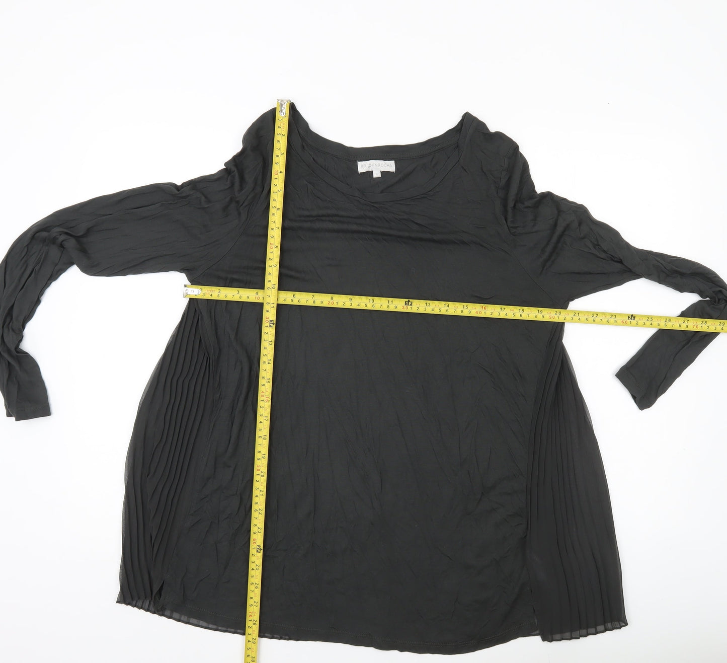 RJR John Rocha Women’s Black Tunic Blouse Size 12 Long Sleeve Pleated