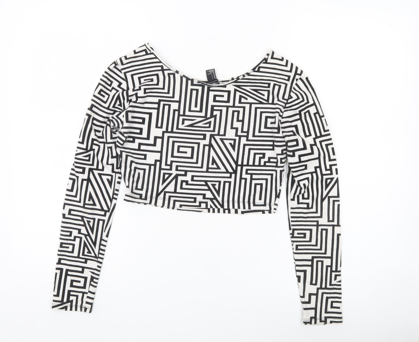 Forever 21 Women’s Black White Geometric Crop Top L Long Sleeve
