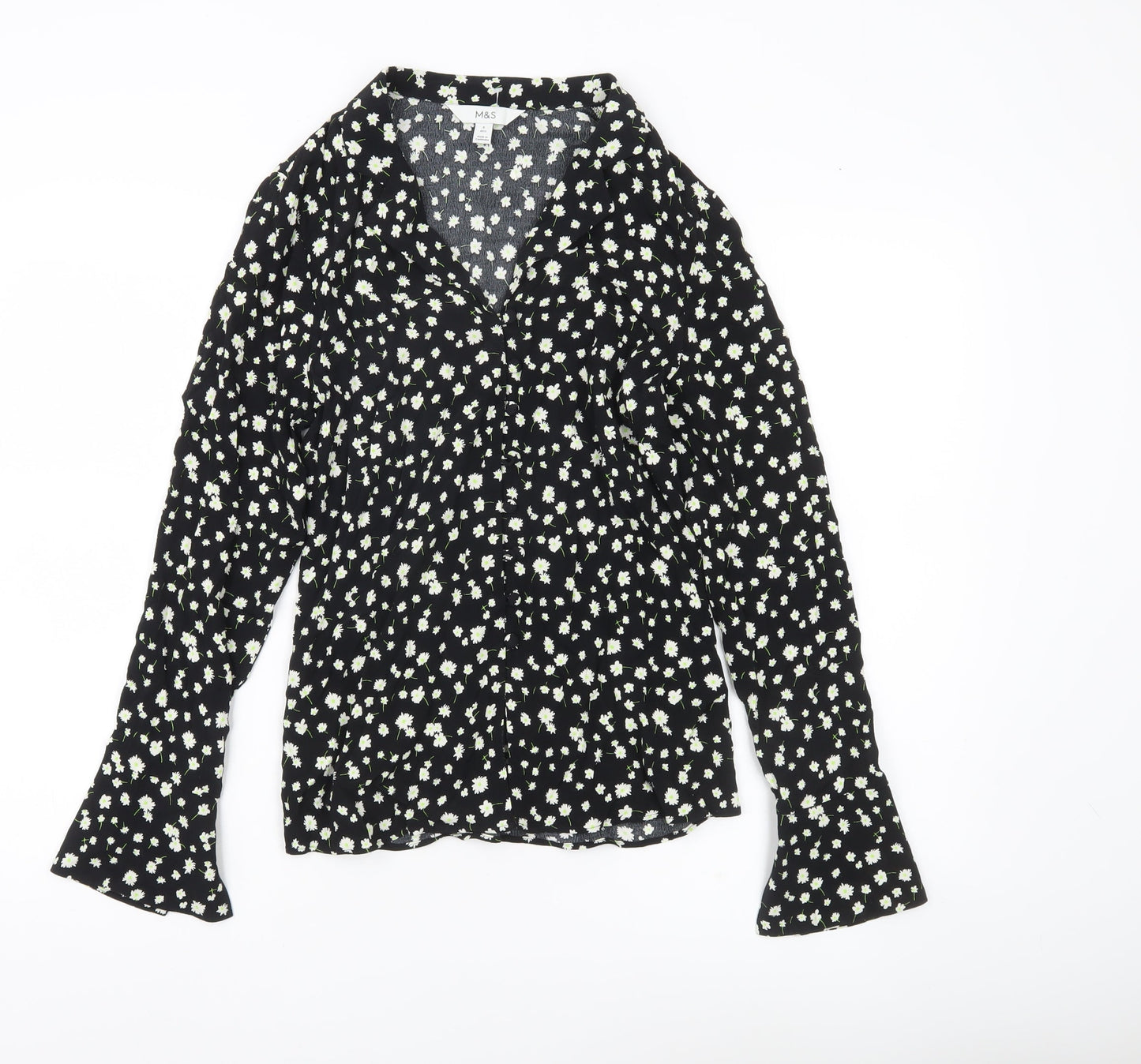 Marks and Spencer Womens Black Floral Long Sleeve Viscose Blouse Size 6