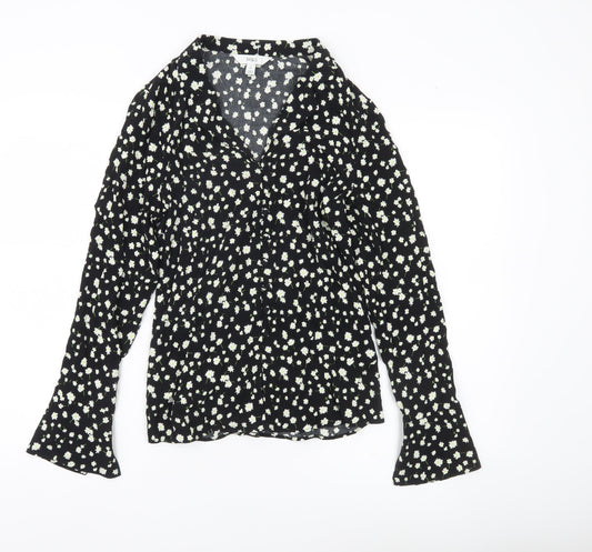 Marks and Spencer Womens Black Floral Long Sleeve Viscose Blouse Size 6
