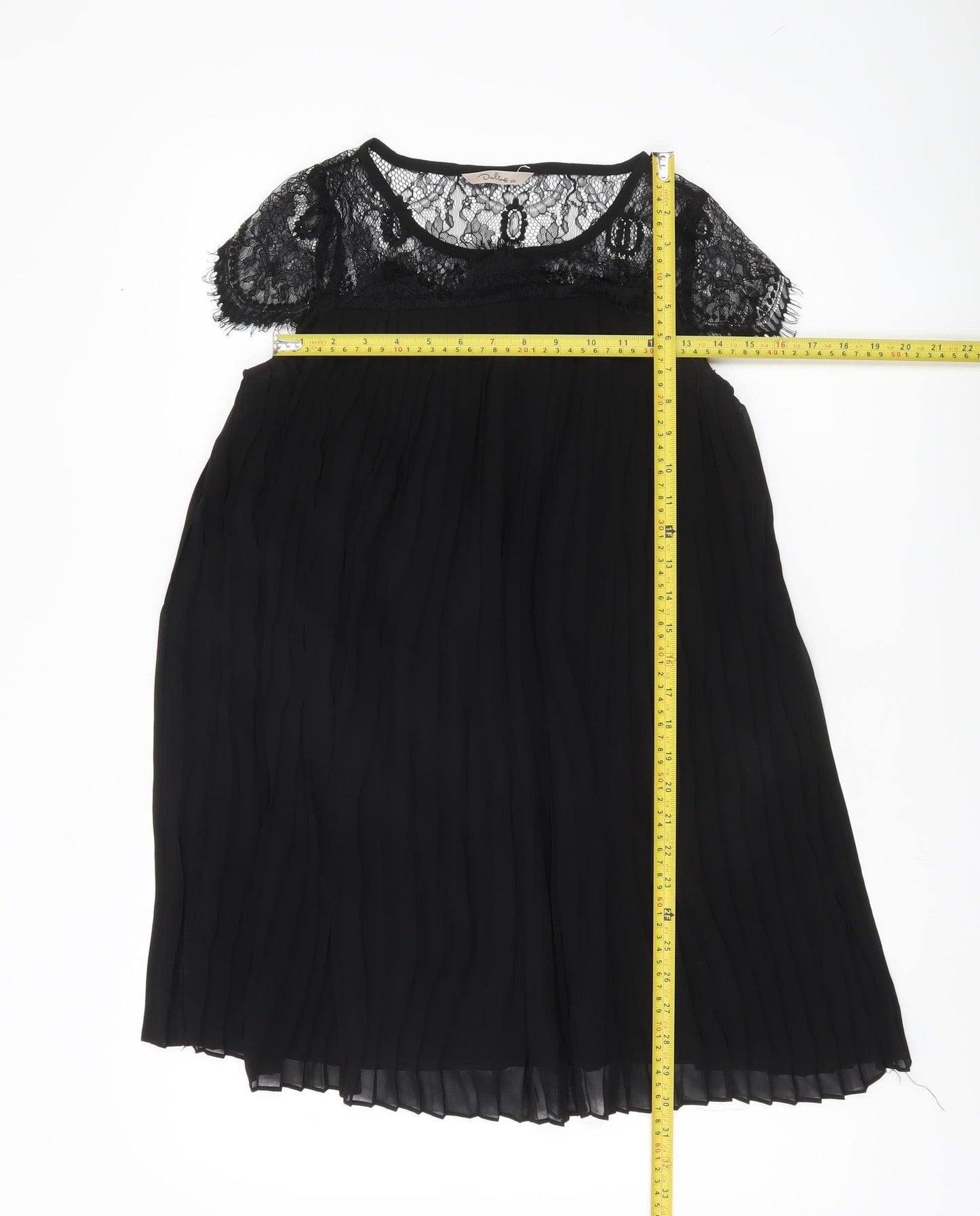 Darling Womens Black XS Lace Tunic Blouse Short Sleeve Party Top