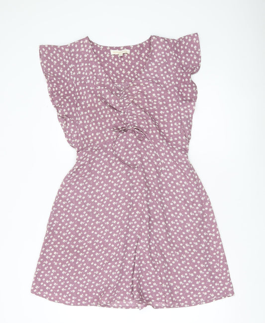 Monteau Los Angeles Women’s Purple Floral A-Line Short Dress L