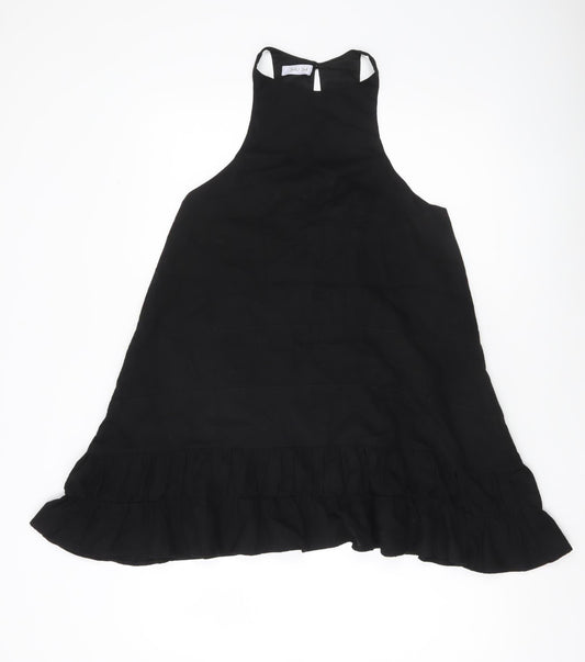 SHU SHI Women Black Cotton Halter Swing Dress Size M