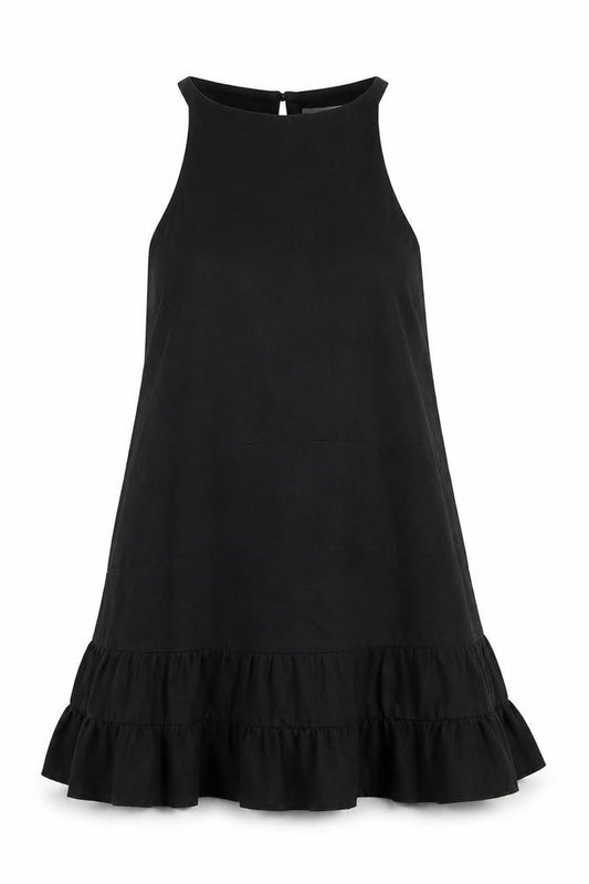 SHU SHI Women Black Cotton Halter Swing Dress Size M